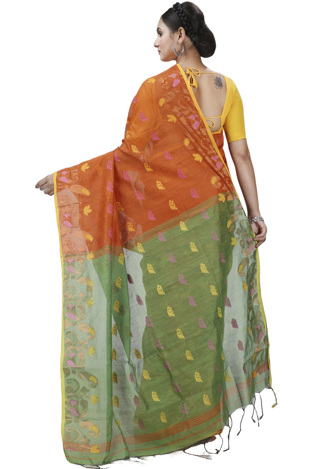 Brown Blended Cotton Banu Hand Loom Saree (1283)